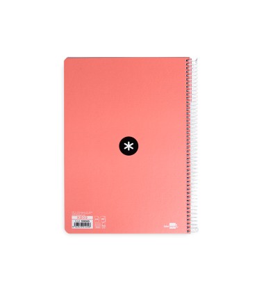 Cuaderno espiral liderpapel a4 antartik tapa dura 80h 90gr cuadro 4mm con margen color coral