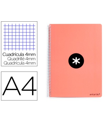 Cuaderno espiral liderpapel a4 antartik tapa dura 80h 90gr cuadro 4mm con margen color coral