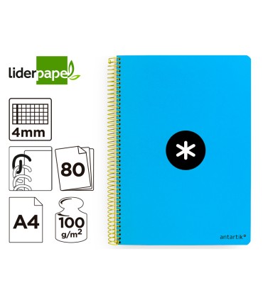 Cuaderno espiral liderpapel a4 antartik tapa dura 80h 90gr cuadro 4mm con margen color azul