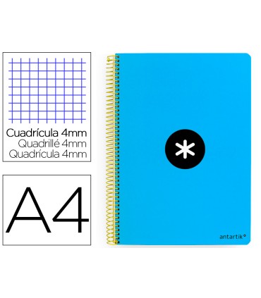 Cuaderno espiral liderpapel a4 antartik tapa dura 80h 90gr cuadro 4mm con margen color azul