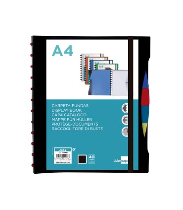 Carpeta liderpapel a4 con 40 fundas intercambiables 5 sep sobre y gomilla portada y lomo personalizable negro