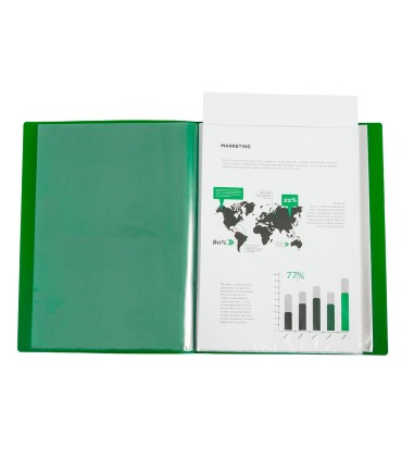 Carpeta liderpapel 80 fundas canguro pp din a4 verde translucido portada y lomo personalizable