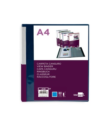 Carpeta liderpapel 80 fundas canguro pp din a4 azul translucido portada y lomo personalizable