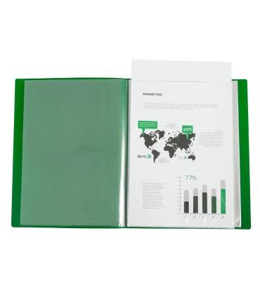 Carpeta liderpapel 60 fundas canguro pp din a4 verde translucido portada y lomo personalizable