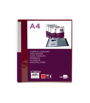 Carpeta liderpapel 60 fundas canguro pp din a4 rojo translucido portada y lomo personalizable