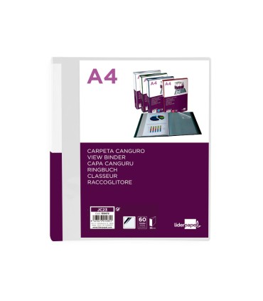 Carpeta liderpapel 60 fundas canguro pp din a4 transparenteportada y lomo personalizable