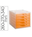 Fichero cajones de sobremesa archivo 2000 apilable 5 cajones naranja translucido 260x270x340 mm