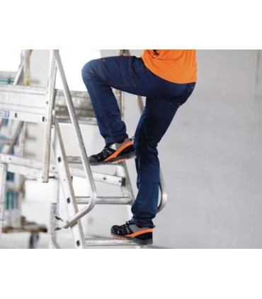 Pantalon de trabajo deltaplus cintura elastica 5 bolsillos color azul marino naranja talla xxxl