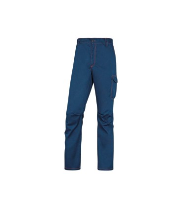 Pantalon de trabajo deltaplus cintura elastica 5 bolsillos color azul marino naranja talla xl