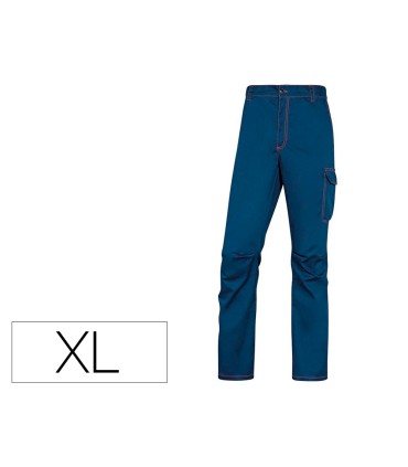 Pantalon de trabajo deltaplus cintura elastica 5 bolsillos color azul marino naranja talla xl