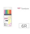 Rotulador tombow fudenosuke tinta base de agua punta pincel dura estuche de 6 unidades colores neon