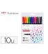 Rotulador tombow fudenosuke tinta base de agua punta pincel dura estuche de 10 unidades colores surtidos