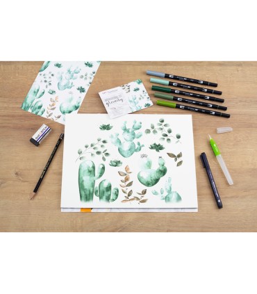 Set watercoloring tombow greenery 9 piezas