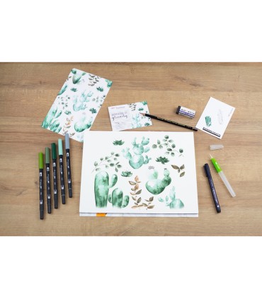 Set watercoloring tombow greenery 9 piezas