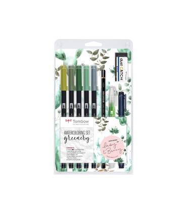 Set watercoloring tombow greenery 9 piezas