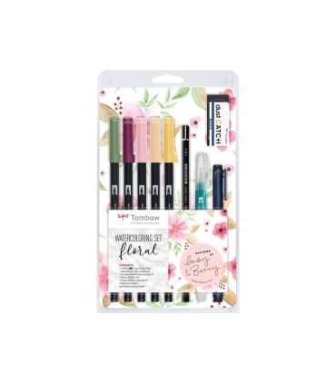 Set watercoloring tombow set floral 9 piezas