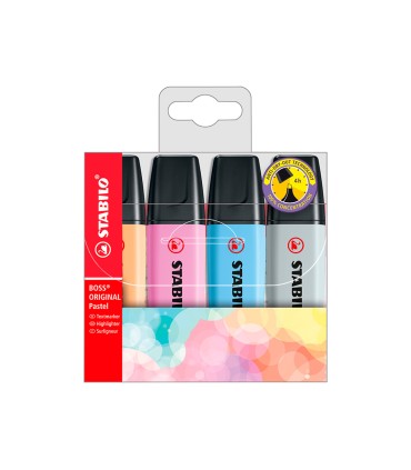 Rotulador stabilo boss fluorescente 70 pastel estuche de 4 unidades colores surtidos