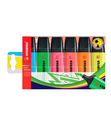 Rotulador stabilo boss fluorescente 70 estuche de 6 unidades colores surtidos