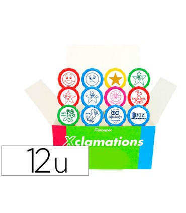 Sello x stamper emoticono uso escolar expositor de 12 unidades surtidas