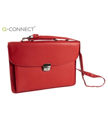 Cartera portadocumentos q connect con correa cierre metalico y departamentos interiores color rojo 390x280