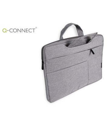 Funda para portatil q connect 156 con asas retractiles cremallera 3 bolsillos exteriores gris