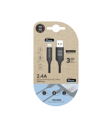 Cable usb 24 tech one tech braided nylon tipo usb apple micro usb longitud 1 mt color negro