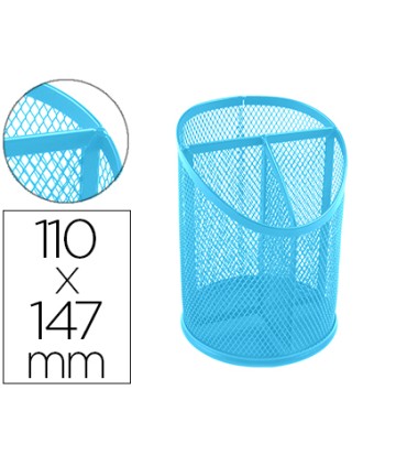 Cubilete portalapices q connect turquesa metal rejilla con 3 compartimentos diametro 110 mm alto 147 mm