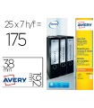 Etiqueta adhesiva avery permanente blanca 38x192 mm para lomo archivador laser caja de 175 unidades