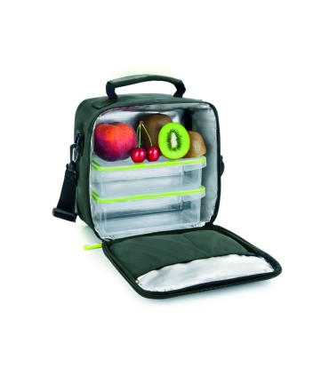 Bolsa porta alimentos ibili lunch away green termica asa 2 recipientes tapa hermetica y bandeja 22x22x12 cm