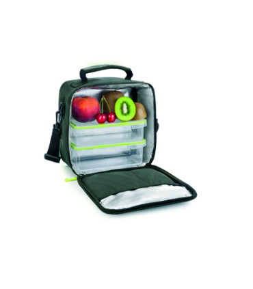 Bolsa porta alimentos ibili lunch away green termica asa 2 recipientes tapa hermetica y bandeja 22x22x12 cm