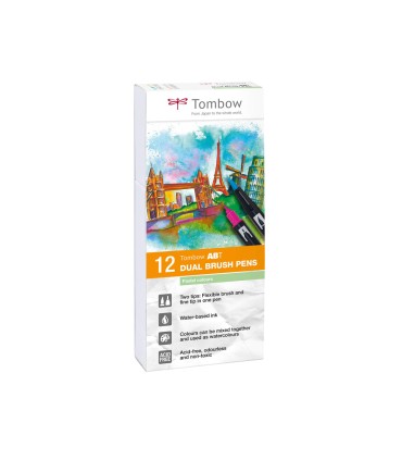 Rotulador tombow acuarelable doble punta fina pincel colores pastel estuche de 12 unidades colores surtidos