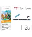 Rotulador tombow acuarelable doble punta fina/pincel colores pastel estuche de 12 unidades colores surtidos