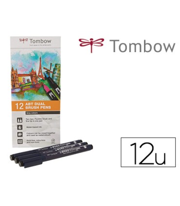 Rotulador tombow acuarelable doble punta fina pincel colores primarios estuche de 12 unidades colores surtidos