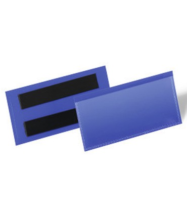 Funda durable magnetica 100x38 mm plastico azul ventana transparente pack de 50 unidades