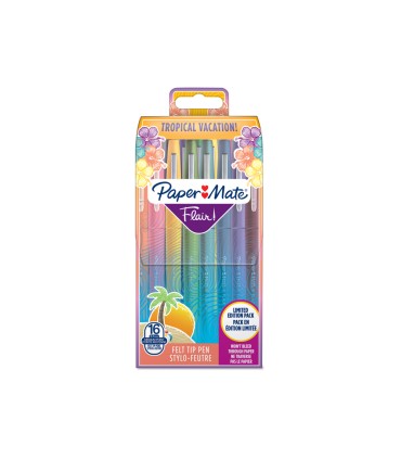 Rotulador paper mate flair original punta fibra tropical estuche rigido de 16 unidades colores surtidos