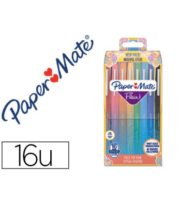 Rotulador paper mate flair original punta fibra tropical estuche rigido de 16 unidades colores surtidos