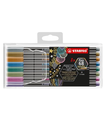 Rotulador stabilo punta de fibra pen 68 metallic estuche plastico de 8 unidades colores surtidos