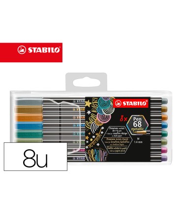 Rotulador stabilo punta de fibra pen 68 metallic estuche plastico de 8 unidades colores surtidos