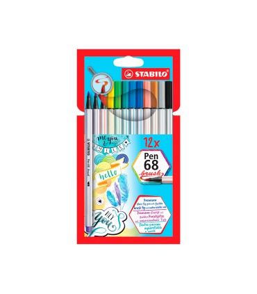 Rotulador stabilo acuarelable pen 68 brush punta pincel estuche de 12 unidades colores surtidos