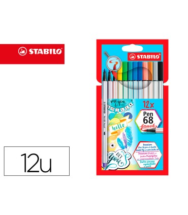 Rotulador stabilo acuarelable pen 68 brush punta pincel estuche de 12 unidades colores surtidos