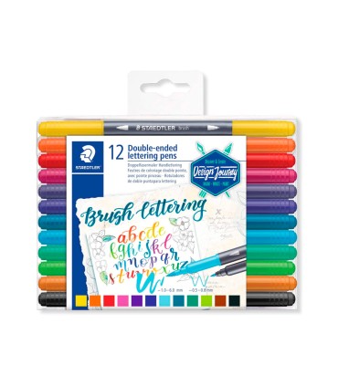 Rotulador staedtler 3004 doble punta para lettering estuche de 12 unidades colores surtidos