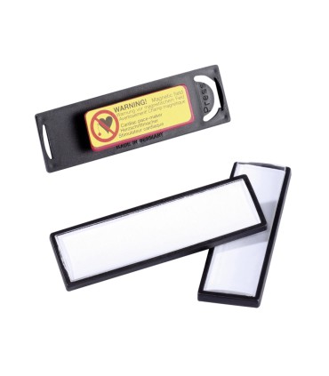 Identificador portanombre durable pvc antiaranazos con iman y efecto lupa color negro 67x17 mm