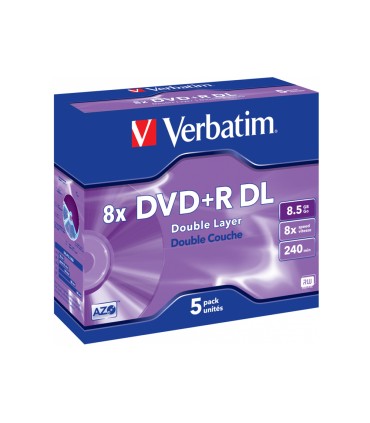 Dvdr verbatim doble capa capacidad 85gb velocidad 8x 240 min pack de 5 unidades