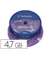 Dvd+r verbatim capacidad 4.7gb velocidad 16x 120 min tarrina de 25 unidades