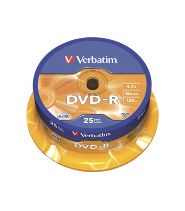 Dvd r verbatim capacidad 47gb velocidad 16x 120 min tarrina de 25 unidades