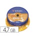 Dvd r verbatim capacidad 47gb velocidad 16x 120 min tarrina de 25 unidades