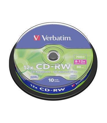 Cd rw verbatim serl capacidad 700mb velocidad 12x 80 min tarrina de 10 unidades