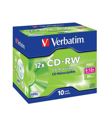 Cd rw verbatim serl capacidad 700mb velocidad 12x 80 min pack de 10 unidades