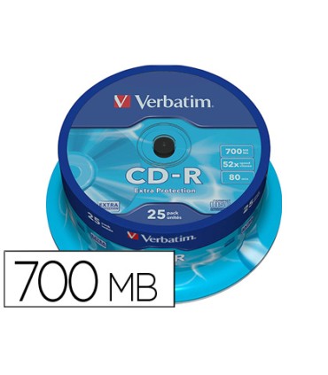 Cd r verbatim capacidad 700mb velocidad 52x 80 min tarrina de 25 unidades