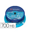 Cd-r verbatim capacidad 700mb velocidad 52x 80 min tarrina de 25 unidades